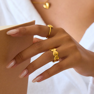 Heart-Shaped Gold Plated Stainless Steel <b>Rings</b> For Women Men Gift Jewelry Unisex Fashion Accessory - Product Image 3