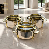 Lot de 3 Contenants Alimentaires Isothermes Ornés 1,8L-2,8L, Extérieur ABS, Intérieur Acier Inoxydable, Garde Chaud 24H pour Fêtes Familiales