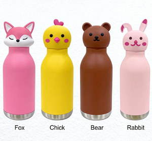 Botella de Agua Infantil de Acero Inoxidable con Aislamiento al Vacío, Diseño de Cabeza de Animal de Dibujos Animados, Doble Uso, con Pajita, Antiderrames, Logotipo Personalizable - Product Image 1