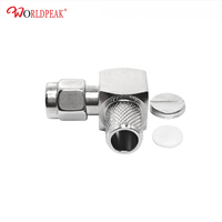 Connecteur SMA mâle à angle droit pour câble LMR300 5D-FB 50 Ohm plaqué or, type à sertir, terminaison RF