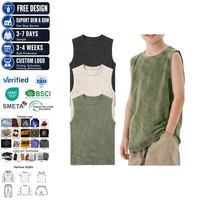 Débardeur en coton délavé style vintage avec col ras du cou côtelé, emmanchures côtelées, ourlet droit uni, style minimaliste, vert olive, sans manches