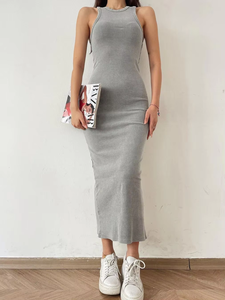 OEM senza maniche in tinta unita Midi lungo e sottile abito Casual avvolto Hip Sexy manica lunga maglione vestito per le donne