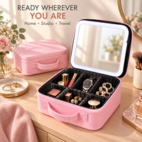 Étui à maquillage portable rectangulaire en cuir PU avec logo personnalisé, miroir LED, organiseur de cosmétiques, boîte de rangement pour bijoux, sac de voyage pour femmes