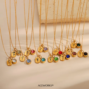 Collares con Piedras de Nacimiento y Flores de Nacimiento |   Colgante de Zirconia con el Signo del Mes de Nacimiento, Chapado en Oro PVD de 18K sobre Acero Inoxidable |   Impermeable e Hipoalergénico - Product Image 3