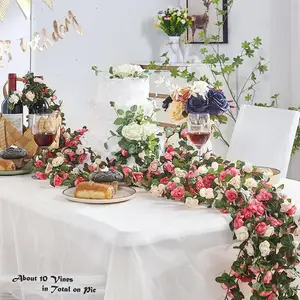 2024 vendita calda fiore artificiale vite rosa decorazione della parete della casa decorazione della porta festa arco di nozze rosa glicine fiori appesi