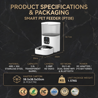 Distributeur automatique intelligent pour chats OEM, moderne, alimenté par batterie, avec caméra vidéo WiFi 3L, application Bluetooth 5G, télécommande, durable, en acier inoxydable