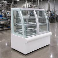 Lemari Display Pemanas Makanan Kaca Lengkung Komersial 220V, Showcase Roti Berpemanas dengan Rak Kaca Temper
