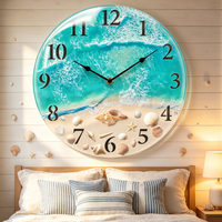 Horloge Murale Nautique en Verre Coquillage et Plage, Piles Jetables, Mouvement à Quartz, 12 Pouces, pour Salon et Maison