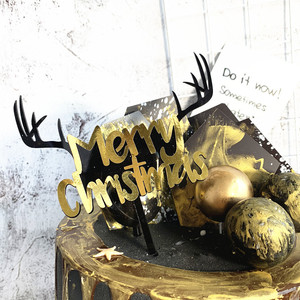 Adorno Acrílico Negro y Dorado para Pastel de Navidad con Diseño de Astas de Reno, Letrero DIY para Postres de Feliz Navidad, Regalos de <span class=keywords><strong>Año</strong></span> <span class=keywords><strong>Nuevo</strong></span> - Product Image 6