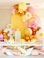 Kit Garland Balon Tema Daisy Pink Kuning Boho Kustom dengan Balon Foil Daisy untuk Dua Ulang Tahun atau Baby Shower Bergaya