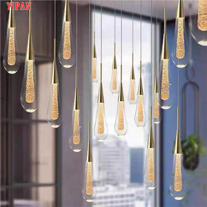 Cá nhân sáng tạo nước thả hình dạng đèn chùm thủy tinh biệt thự phòng khách trần cao ánh sáng mặt dây chuyền - Product Image 4