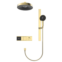 Ensemble de douche thermostatique encastré avec cartouche céramique, jets de pluie et de massage, design moderne, finition or brossé en acier inoxydable