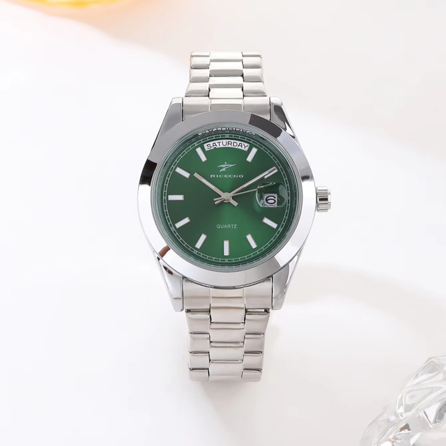 Best-Selling 41mm Luxury Watch with Glass Dial Calendar Business Fashion Style Quartz Movement Stainless Steel Band 20mm