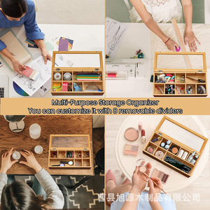 Wooden tea bag storage <b>box</b>, <b>sewing</b> kit, desktop coffee bag storage <b>box</b>, flip-top transparent lid wooden <b>box</b> - Product Image 2