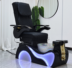 Mobilier et équipement de salon de manucure noir et or, fauteuils de pédicure électriques inclinables avec massage et spa pour les pieds, luxe, avec éclairage LED - Product Image 1