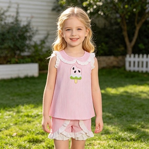 GSSO3238 rts Little Active Girl ชุดเด็กผู้หญิงลายแตงโมสีชมพูปักลายแขนกุดขายส่งชุดฤดูร้อนสำหรับเด็ก - Product Image 1