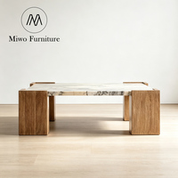 Table basse carrée en bois massif avec plateau en pierre design moderne, table de salon en marbre naturel pour hall d'hôtel, maison
