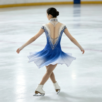 Robe de patinage artistique bleue et blanche, sans manches, en tissu maillé avec strass, pour enfants et adultes, compétition, performance sur glace