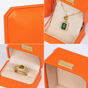 Coffret à bijoux Zebopak en cuir PU orange vibrant, forme octogonale, avec bague, collier, bracelet, collection de cadeaux de Noël - Product Image 4