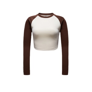 Pull-over simple de yoga sport personnalisé en gros T-shirt court à manches longues <span class=keywords><strong>d</strong></span>écontracté pour femmes - Product Image 4