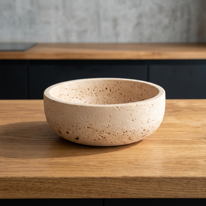 WOODGRANDLIVING Beige <b>Travertine</b> Stone Bowl Honed Marble Serving Dish Round Decorative Food for Villa <b>Table</b> Decor SAA-017 - Product Image 2