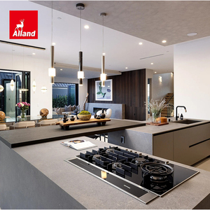 Meuble <span class=keywords><strong>de</strong></span> rangement haut Alland modulaire en <span class=keywords><strong>bois</strong></span> massif avec placage coloré, sans poignée, pour cuisine avec îlot surélevé - Product Image 4