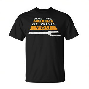 Divertente maglietta promozionale con la scritta 'May the Fork Be with You' - Product Image 2