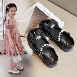 Chaussures de princesse pour filles printemps-automne 2025, chaussures en cuir noir/blanc cassé, respirantes, basses, semelle en caoutchouc, chaussure unique, nœud - Product Image 2