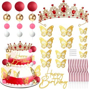 Décoration de gâteau Couronne Dorée en Gros avec Fleurs Bleues et Boules Dorées pour Fête Princesse Royale, Baby Shower, 1er Anniversaire Personnalisé - Product Image 4