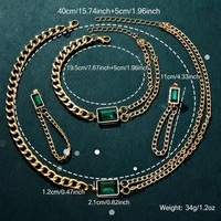 Ensemble de bijoux pour femmes, montre carrée en or, cristal rectangulaire vert, montre-bracelet à Quartz, collier, boucles d'oreilles, Bracelet, cadeau pour dames, 5 pièces