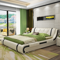 Ensemble Lit Plateforme de Luxe en Cuir et Bois, Cadre de Lit King Size pour Mobilier de Chambre