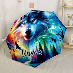 1 Pieza, Sin Pedido Mínimo, Paraguas Plegable Personalizado con Nombre de Lobo Arcoíris, Regalo de Animal Salvaje, Impresión UV, Pedido Individual, Regenschirm Mit Foto - Product Image 2