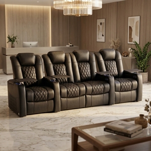 <span class=keywords><strong>Sillón</strong></span> <span class=keywords><strong>Reclinable</strong></span> <span class=keywords><strong>Eléctrico</strong></span> Moderno para Cine en Casa, Más Vendido, con Cuero Genuino y Espuma Viscoelástica, Estructura de Madera - Product Image 1