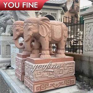 Escultura de Elefante de Mármol de Tamaño Real para Decoración de Exteriores, Estatua de Piedra Roja - Product Image 4