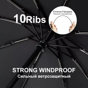 Parapluie pliant automatique de luxe pour homme, en cuir britannique, 10 baleines, coupe-vent et imperméable, grand format, avec logo - Product Image 2