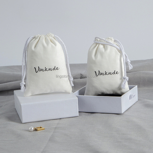 Factory Sale Eco-Friendly <b>White</b> Cotton Dust <b>Bag</b> 7*9 cm Drawstring Pouches for Earrings Cosmetic Jewelry Packaging with Rope - Product Image 3