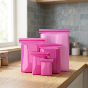 Pink Self Sealing Zip Lock Reusable LDPE <b>Plastic</b> Packaging Bag with Gravure Printing Recyclable - Product Image 3