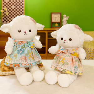 Lindo Peluche <span class=keywords><strong>de</strong></span> Oveja, Muñeca <span class=keywords><strong>de</strong></span> Conejo con Vestido Floral, Lindo Muñeco <span class=keywords><strong>de</strong></span> Pareja, Regalo <span class=keywords><strong>de</strong></span> Cumpleaños para Niños - Product Image 1