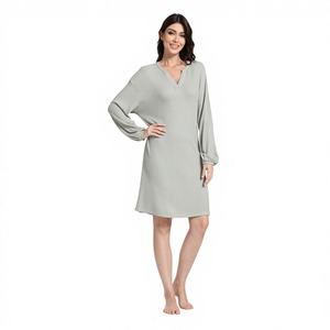 Vestido de Salón Personalizado con Logotipo, Estilo Waffle, para Mujer, con Dobladillo Dividido, Estilo Informal, para Dormir, Pijama Holgado para Mujer, Vietnam - Product Image 1
