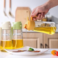 Rociador de Aceite de Vidrio 2 en 1 de 470 ml con Doble Pulverización, Antigoteo, Multifuncional, para Cocina, con Apertura y Cierre Automático
