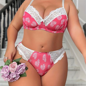 Patchwork-BH-Set in Pink und Weiß, sexy Spitzenunterwäsche, rückenfreies, dünnes, sexy Dessous-Set für Damen in Übergröße - Product Image 2