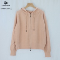 Cardigans à fermeture éclair pour femmes Pull à capuche Logo personnalisé Couleur pure Pull de haute qualité en tricot Côtelé Veste à capuche décontractée