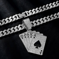 Collar con Colgante Royal Flush Iced Out para Hombre, Cadena Cubana de Aleación de Zinc, Color Dorado, Joyería Hip Hop, Collar Masculino de Moda