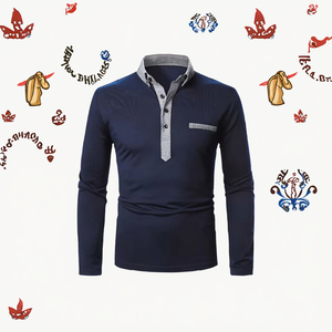 Solid European American Lapel Autumn Winter New Release Men's Casual 100% Cotton Anti-Pilling Knitted Blank Long Sleeve <b>Shirt</b> - Product Image 2