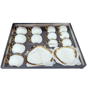 Tasses à café algériennes turques forme unique plaqué or design personnalisé New Bone China Cappuccino Espresso Saucers Tea Cup Set of 6 - Product Image 2