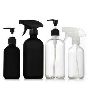 Bouteille en verre Boston noire mate de 8oz 16oz avec couvercle de pompe en bambou bouton maquillage arroseur d'eau vaporisateur de jardin - Product Image 6