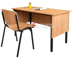 School Furniture Teacher Wooden Computer Table with 2 Drawers Desk Chair Set