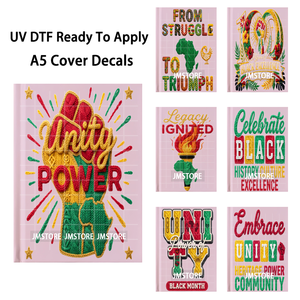 Autocollants de transfert UV DTF prêts à appliquer pour couverture de carnet A5, motif Faux Yarn Black History Month African Pride - Product Image 1