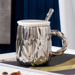 Tasse à eau en céramique écologique au design simple de 460 ml, résistante à la chaleur, grande tasse à café avec couvercle et cuillère - Product Image 3