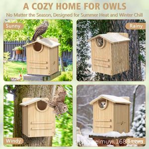 Caja de nido de madera para búhos, para montar en pared exterior, acabado natural, casa para pájaros para cría en jardín - Product Image 4
